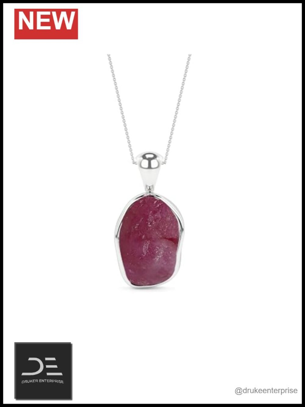 Raw Ruby Pendant Necklace for Women in Sterling Silver, Bezel-Set Birthstone